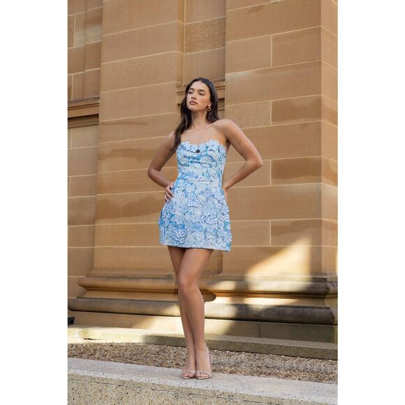 ELLIATT Roseate Floral Mini Dress in Blue Wedding Guest size XXL NWT - Stain!!!!